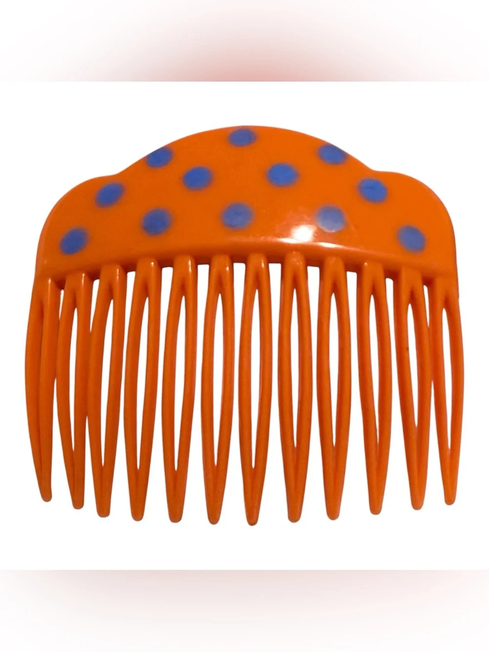 1960’s French Orange & Blue Polka Dot Hair Comb, Paris Made, Deadstock, Unworn